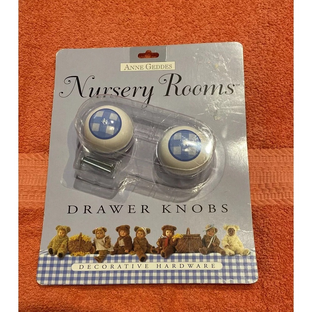 Anne Geddes Nursery Room Drawer Knobs  Hardware‎ 2 Pack Blue White Gingham